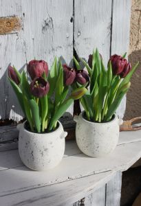 Tulipany w kamiennej doniczce-ekskluzywne kwiaty sztuczne,ozdoba,dekoracja,prezent